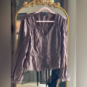 Sanctuary NWOT Brown Tie Waist Button Up Long Sleeve Blouse